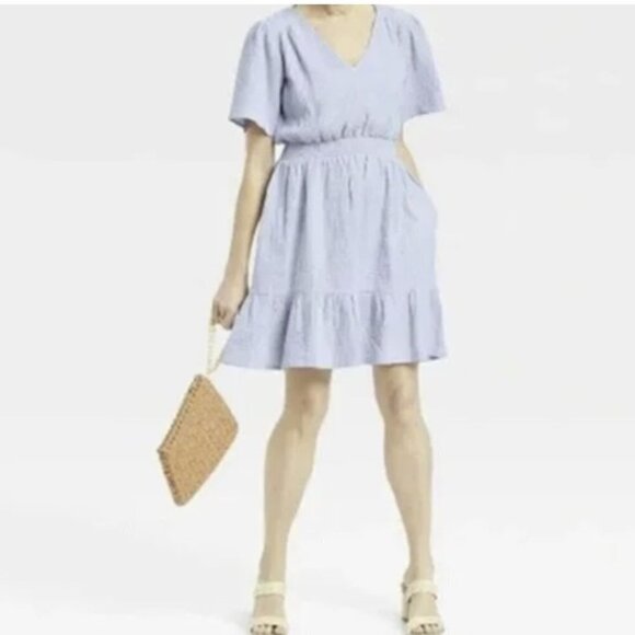 💥186 Knox Rose Gauze Baby Blue Flutter Short Sleeve Cotton Dress - Picture 1 of 9